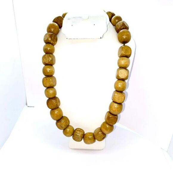 Handmade Wooden Beaded Necklace Square & Round - Picture 1 of 7